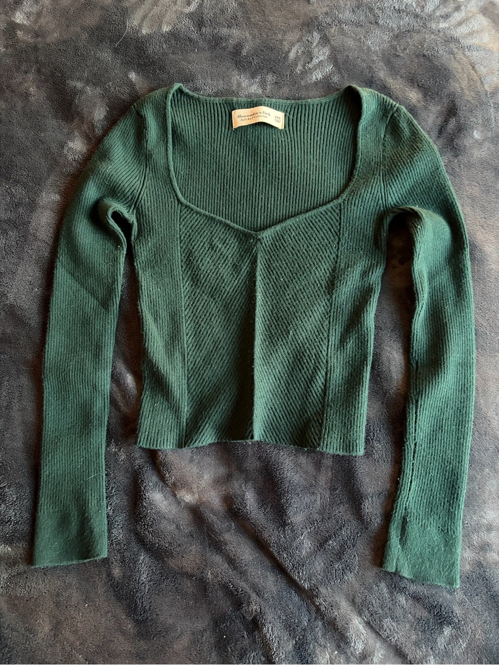 Abercrombie & Fitch Deep Green Ribbed V-Neck Sweater